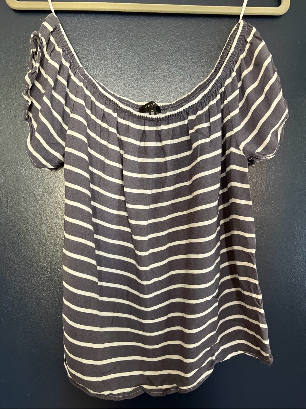 Dynamite Navy Striped Off Shoulder Bardot Blouse S